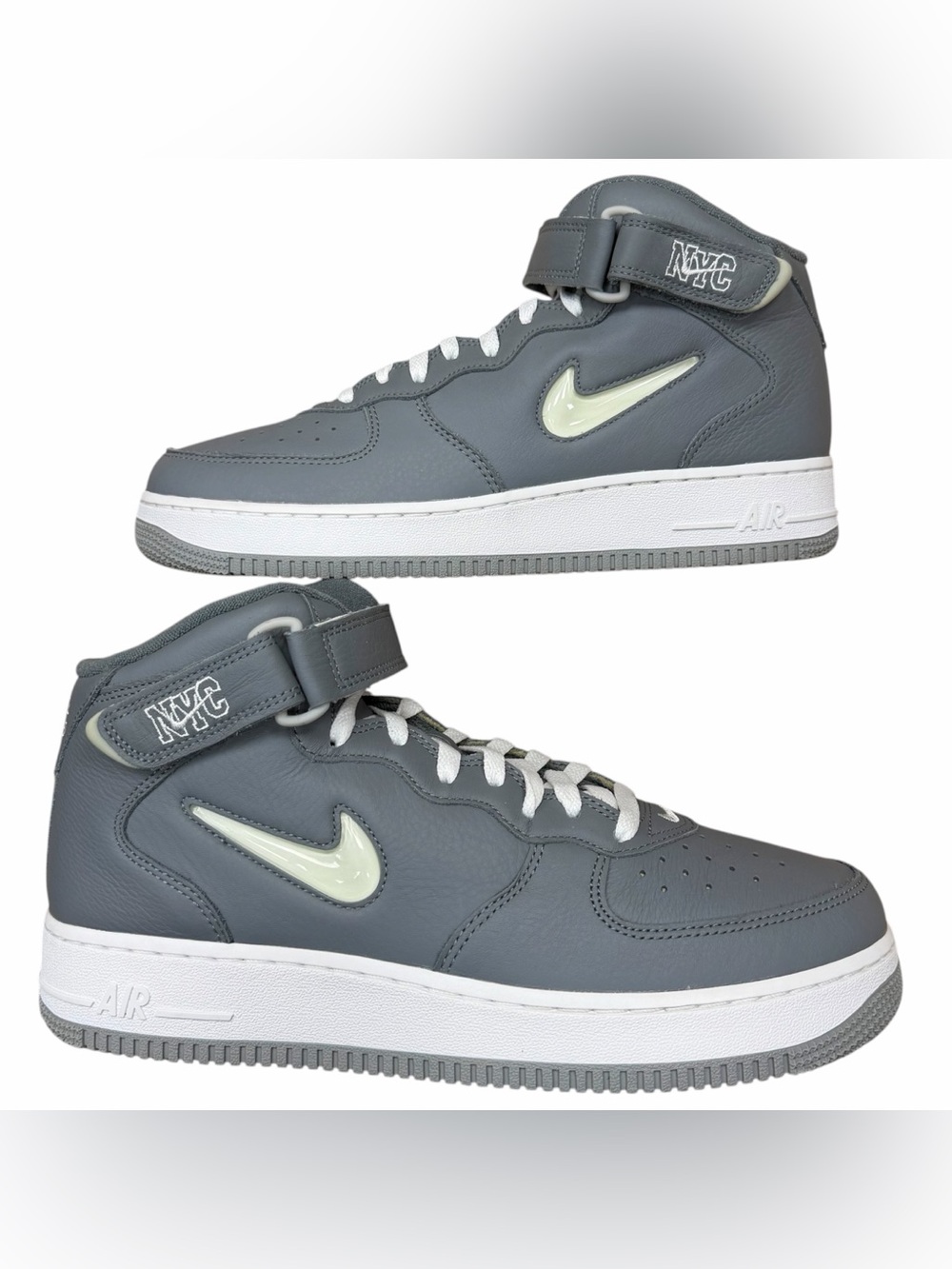 Nike Air Force 1 Mid QS NYC Jewel Cool Grey & White 2021 Sneakers Size 10